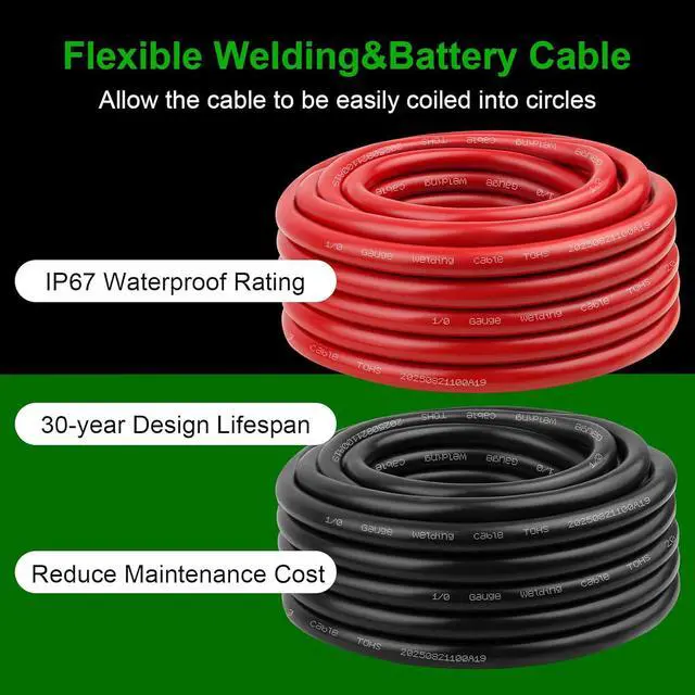 Alt view image 5 of 7 - 1/0 Gauge Battery Cable - 3FT Red + 3FT Black 1/0 AWG Welding Cable Flexible Stranded Oxygen-Free Pure Copper Wire for Automotive, Battery, Inverter, Solar, Marine and Generator