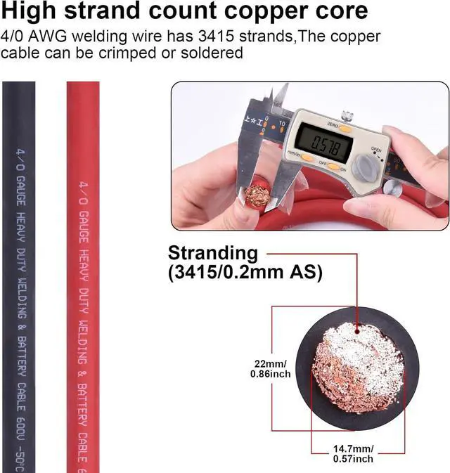 Alt view image 2 of 7 - 4/0 Gauge Wire 5 Feet Black+5 Feet Red 4/0 AWG Flexible Welding Battery Copper Cable for Car Solar Marine Inverter RV, 5pcs 5/16""&5pcs 3/8""Copper Terminal Cable Lug+Heat Shrink Tubing