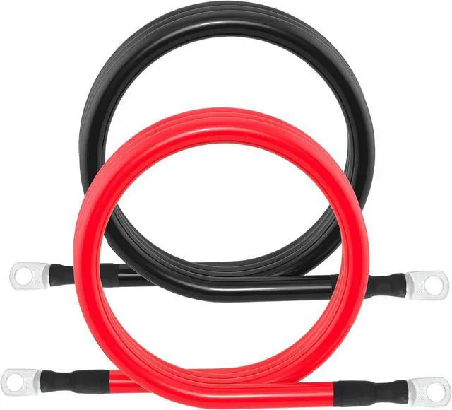 Main image of 2 AWG Battery Cable 2AWG Gauge Battery Inverter Cables with 3/8 in Lugs Pure Copper Power Inverter Wire Set for Solar Marine Boat RV Car Motorcycle 2pcs (7FT)