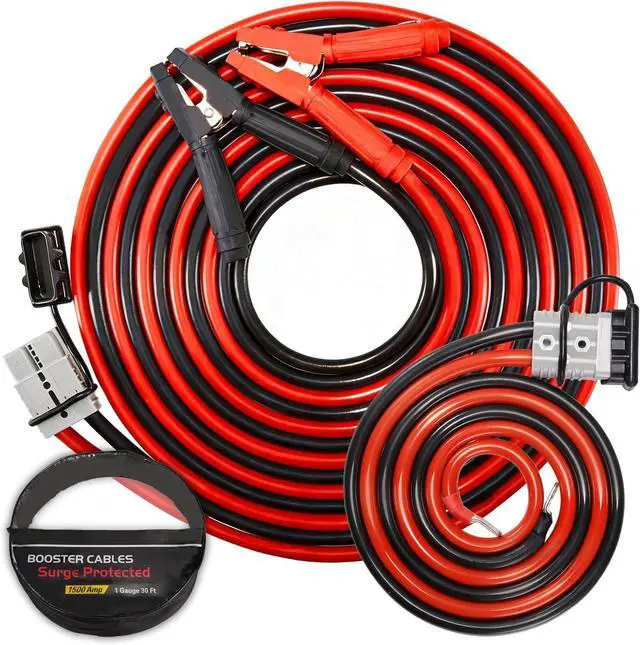 Main image of 1 Gauge 30 FT Quick Connect Jumper Cables, 1000A Heavy Duty Booster Cables with Travel Bag, Heavy Duty Battery Jumper Cable for Truck, Diesel Trucks, SUV and Car