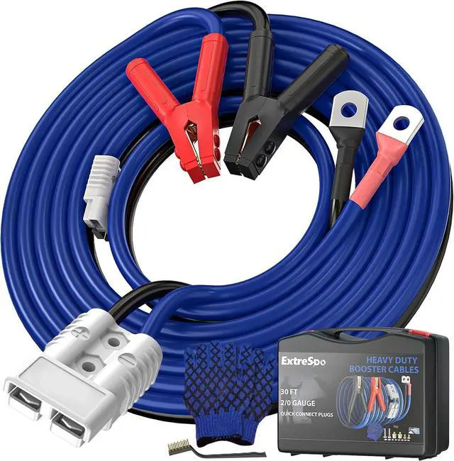 Main image of 2/0 Gauge 30 FT Heavy Duty Jumper Cables, 1500Amp Quick Connect Booster Cables for 12V & 24V Cars, SUVs and Trucks, Kit with Carry Case, Gloves, Brushes