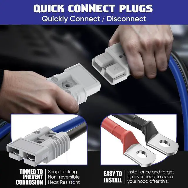 Alt view image 2 of 7 - 2/0 Gauge 30 FT Heavy Duty Jumper Cables, 1500Amp Quick Connect Booster Cables for 12V & 24V Cars, SUVs and Trucks, Kit with Carry Case, Gloves, Brushes