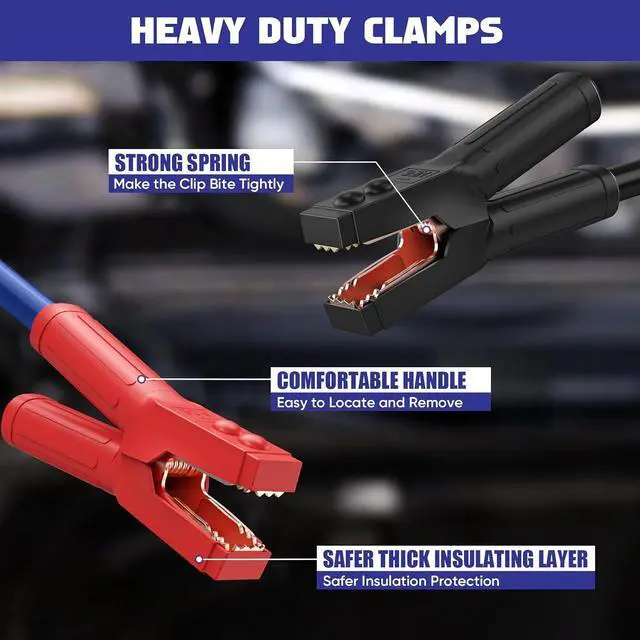 Alt view image 4 of 7 - 2/0 Gauge 30 FT Heavy Duty Jumper Cables, 1500Amp Quick Connect Booster Cables for 12V & 24V Cars, SUVs and Trucks, Kit with Carry Case, Gloves, Brushes