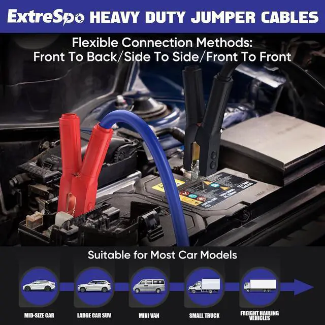 Alt view image 6 of 7 - 2/0 Gauge 30 FT Heavy Duty Jumper Cables, 1500Amp Quick Connect Booster Cables for 12V & 24V Cars, SUVs and Trucks, Kit with Carry Case, Gloves, Brushes
