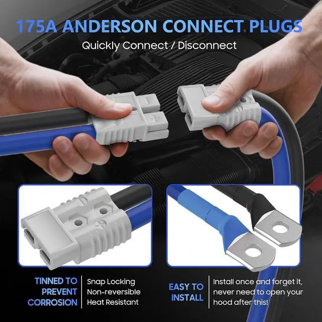 Alt view image 2 of 7 - Heavy Duty Jumper Cables - 1 Gauge 30 Feet 900Amp Automotive Booster Jumper Cables with 175A Battery Quick Connect and Permanent Installation kit for Car, SUV and Trucks Battery - (SB175 Gray)