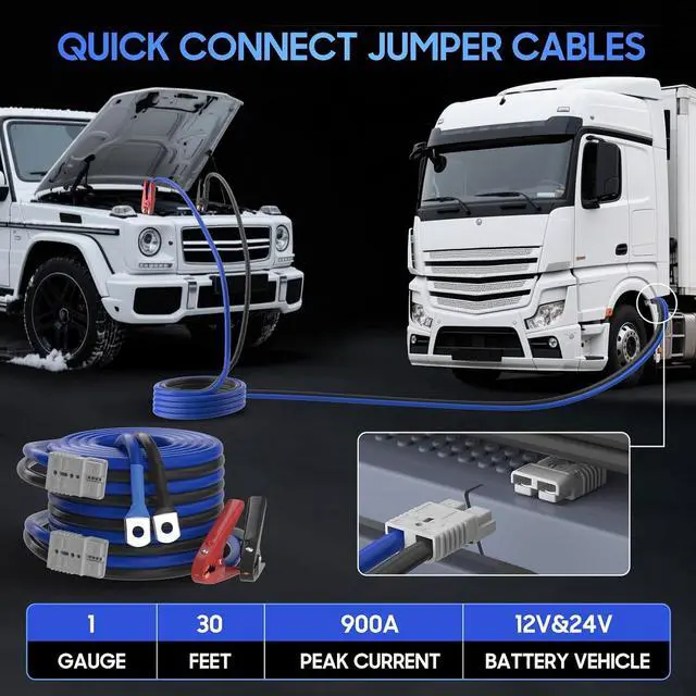 Alt view image 5 of 7 - Heavy Duty Jumper Cables - 1 Gauge 30 Feet 900Amp Automotive Booster Jumper Cables with 175A Battery Quick Connect and Permanent Installation kit for Car, SUV and Trucks Battery - (SB175 Gray)