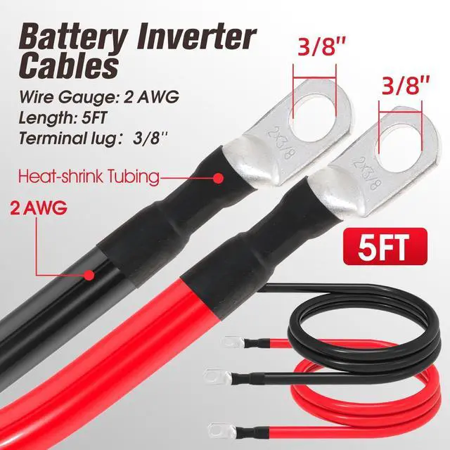 Alt view image 2 of 7 - 2 AWG Battery Cable 2AWG Gauge Battery Inverter Cables for Automotive Solar Marine Boat RV Car Motorcycle (2 AWG, 5FT, 3/8")
