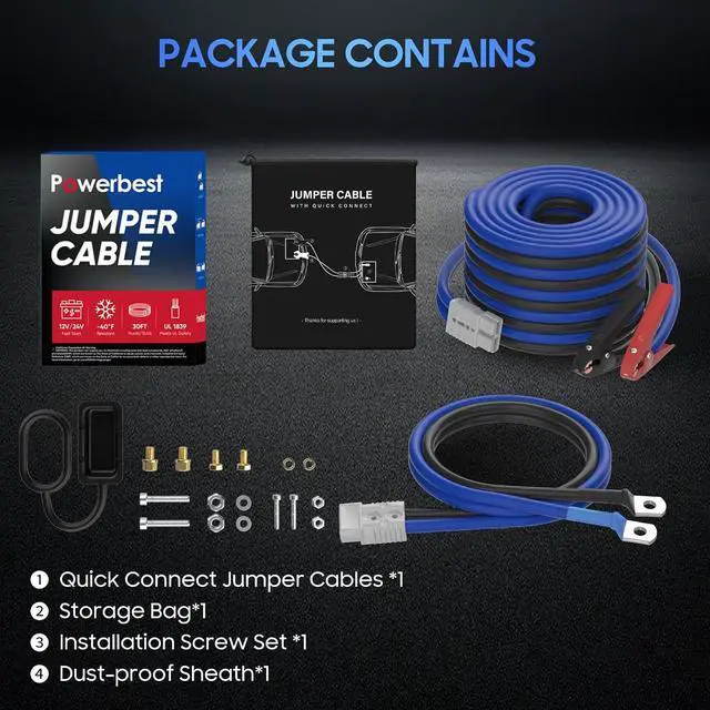Alt view image 7 of 7 - Heavy Duty Jumper Cables - 1 Gauge 30 Feet 900Amp Automotive Booster Jumper Cables with 175A Battery Quick Connect and Permanent Installation kit for Car, SUV and Trucks Battery - (SB175 Gray)