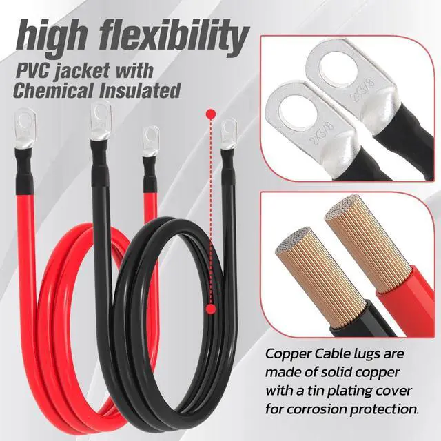 Alt view image 3 of 7 - 2 AWG Battery Cable 2AWG Gauge Battery Inverter Cables for Automotive Solar Marine Boat RV Car Motorcycle (2 AWG, 5FT, 3/8")