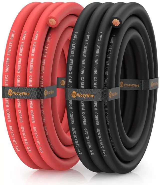 Main image of 4 Gauge Wire Battery Cable, 4 AWG EPDM Welding Cable with Oxygen-Free Copper, Flexible/High Conductivity for Solar, Automotive, Battery, Inverter, RV, Marine (10 ft Red + 10 ft Black)