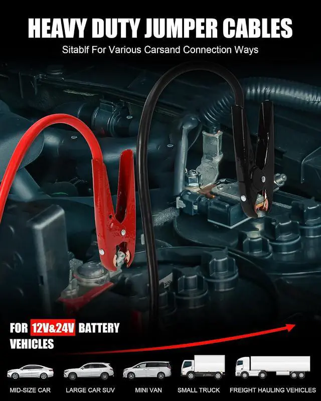 Alt view image 2 of 7 - Heavy Duty Jumper Cables for Diesel Trucks - 1 Gauge 25 Feet extra long Booster Battery Cables with Permanent Installation kit and Quick Connect Plug for Car, SUV
