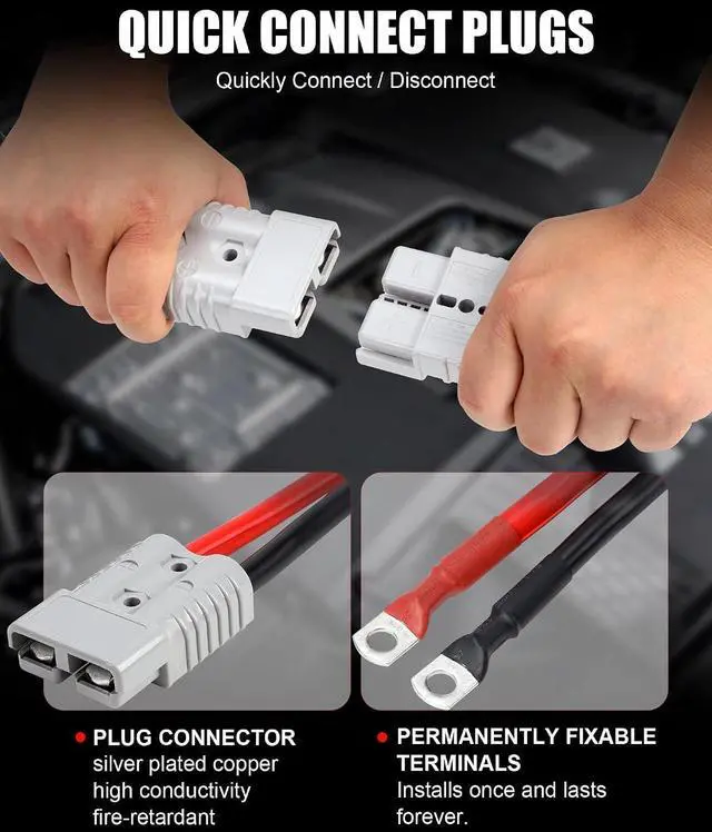 Alt view image 3 of 7 - Heavy Duty Jumper Cables for Diesel Trucks - 1 Gauge 25 Feet extra long Booster Battery Cables with Permanent Installation kit and Quick Connect Plug for Car, SUV