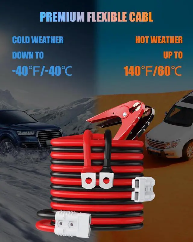 Alt view image 5 of 7 - Heavy Duty Jumper Cables for Diesel Trucks - 1 Gauge 25 Feet extra long Booster Battery Cables with Permanent Installation kit and Quick Connect Plug for Car, SUV