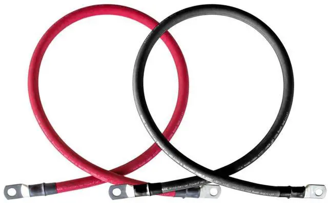 Main image of 2/0 AWG 2/0 Gauge Red + Black Pure Copper Battery Inverter Cables Solar, RV, Car, Boat 2 feet 3/8" + 5/16" Cable Lugs