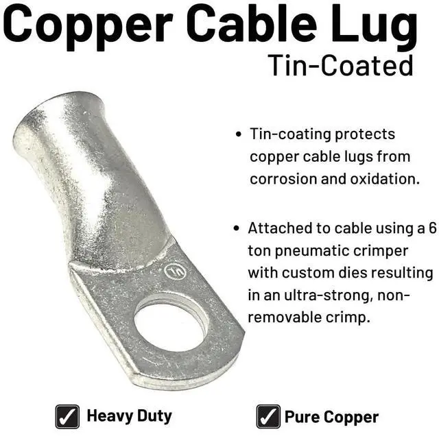 Alt view image 5 of 6 - 2/0 AWG 2/0 Gauge Red + Black Pure Copper Battery Inverter Cables Solar, RV, Car, Boat 2 feet 3/8" + 5/16" Cable Lugs