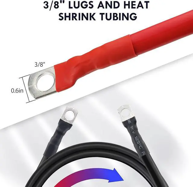 Alt view image 3 of 6 - 2 AWG Battery Cable 3FT 2 Gauge Pure Copper Battery Inverter Cables with 3/8 in Lugs Both Ends Power Inverter Wire Set for Automotive Solar Power Inverter Marine Boat RV Car Motorcycle (2pcs)
