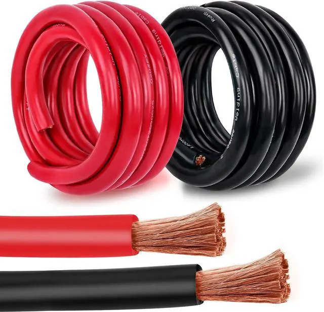 Main image of 2 Gauge Battery Cable Copper Wire, 5FT Red+5FT Black 2 AWG Welding Cable Standard USA OFC Wire for Automotive, Battery, Solar, Marine and Generator