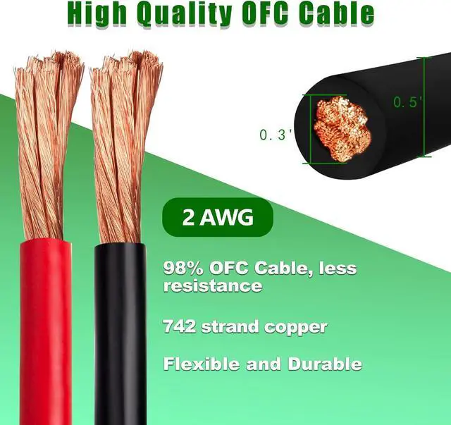 Alt view image 2 of 7 - 2 Gauge Battery Cable Copper Wire, 5FT Red+5FT Black 2 AWG Welding Cable Standard USA OFC Wire for Automotive, Battery, Solar, Marine and Generator