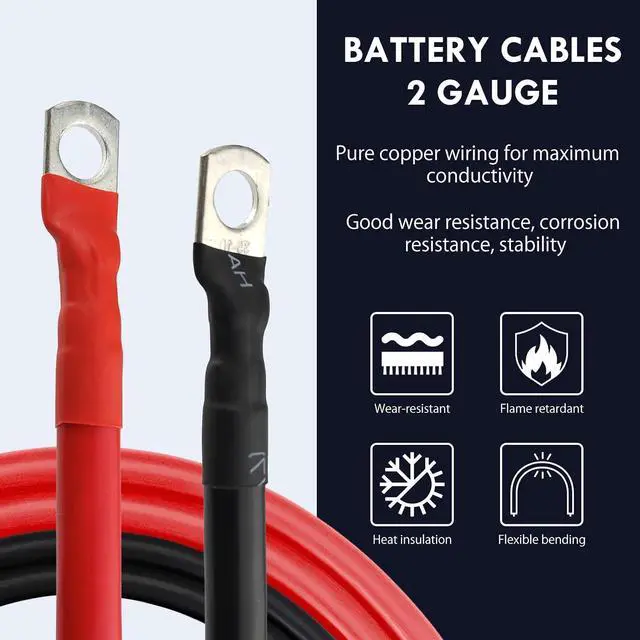 Alt view image 5 of 6 - 2 AWG Battery Cable 3FT 2 Gauge Pure Copper Battery Inverter Cables with 3/8 in Lugs Both Ends Power Inverter Wire Set for Automotive Solar Power Inverter Marine Boat RV Car Motorcycle (2pcs)
