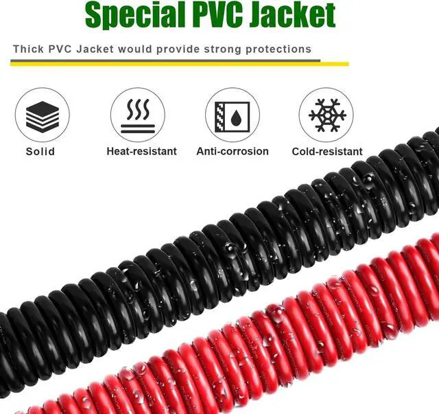 Alt view image 3 of 7 - 2 Gauge Battery Cable Copper Wire, 5FT Red+5FT Black 2 AWG Welding Cable Standard USA OFC Wire for Automotive, Battery, Solar, Marine and Generator