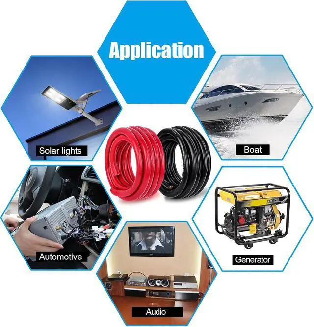 Alt view image 4 of 7 - 2 Gauge Battery Cable Copper Wire, 5FT Red+5FT Black 2 AWG Welding Cable Standard USA OFC Wire for Automotive, Battery, Solar, Marine and Generator