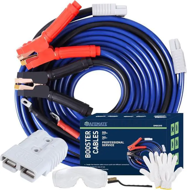 Main image of 2/0 Gauge 30 FT Heavy Duty Jumper Cables - 1500Amp Booster Jumper Cable for Car, SUV and Trucks Battery - Quick Connect, Blue