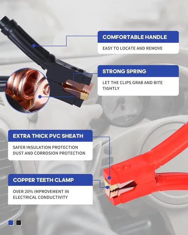 Alt view image 2 of 7 - 2/0 Gauge 30 FT Heavy Duty Jumper Cables - 1500Amp Booster Jumper Cable for Car, SUV and Trucks Battery - Quick Connect, Blue