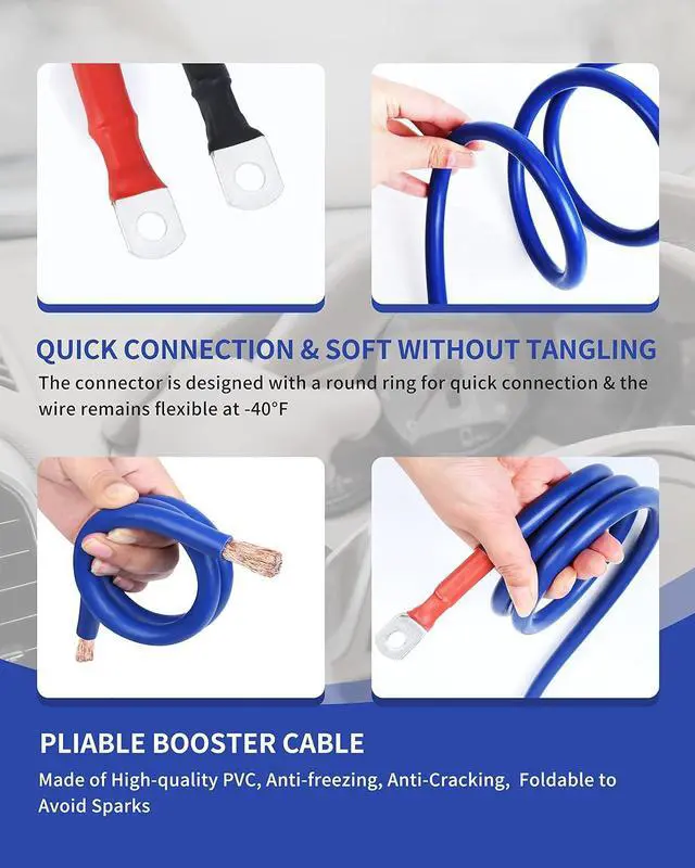 Alt view image 4 of 7 - 2/0 Gauge 30 FT Heavy Duty Jumper Cables - 1500Amp Booster Jumper Cable for Car, SUV and Trucks Battery - Quick Connect, Blue