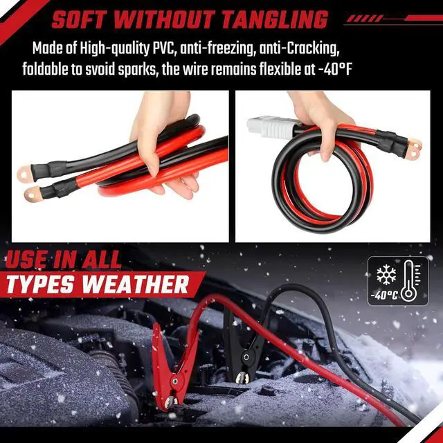 Alt view image 3 of 7 - Jumper Cables, 30 feet 1 Gauge 1000Amp, Heavy Duty Booster Battery Cables with Permanent Installation kit and Quick Connect Plug for 12V & 24V Cars, SUV, Trucks, Diesel Trucks