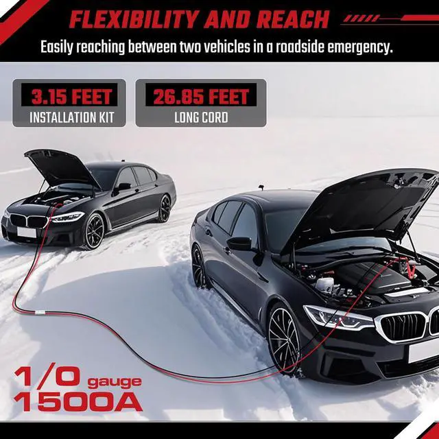 Alt view image 4 of 7 - Jumper Cables, 30 feet 1 Gauge 1000Amp, Heavy Duty Booster Battery Cables with Permanent Installation kit and Quick Connect Plug for 12V & 24V Cars, SUV, Trucks, Diesel Trucks