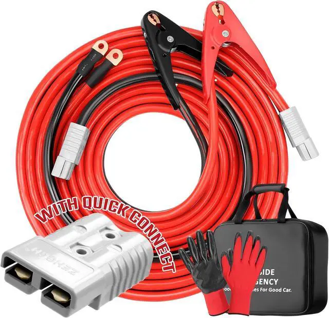 Main image of Jumper Cables, 30 feet 1 Gauge 1000Amp, Heavy Duty Booster Battery Cables with Permanent Installation kit and Quick Connect Plug for 12V & 24V Cars, SUV, Trucks, Diesel Trucks