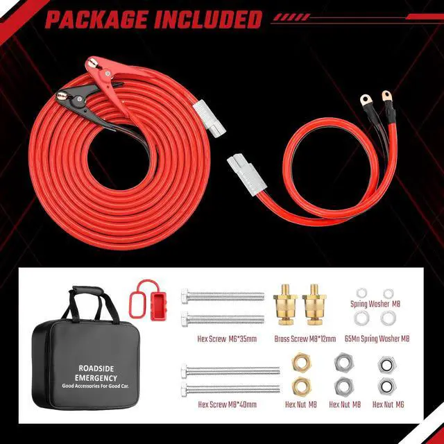 Alt view image 7 of 7 - Jumper Cables, 30 feet 1 Gauge 1000Amp, Heavy Duty Booster Battery Cables with Permanent Installation kit and Quick Connect Plug for 12V & 24V Cars, SUV, Trucks, Diesel Trucks
