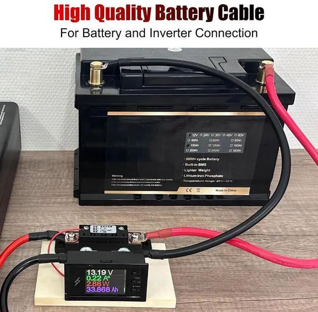 Alt view image 6 of 7 - 4PCS 1/0 AWG Battery Cable Kit 12 Inch, Heavy Duty High Current Pure Copper Inverter Cables with 3/8" Tinned Copper Lugs, for Inverter, Solar, Marine, RV