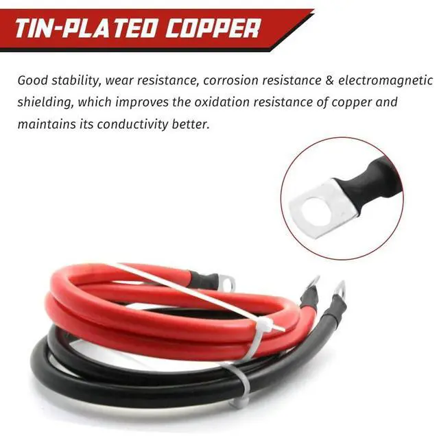 Alt view image 3 of 7 - 2 AWG Gauge Battery Cable Red Black Pure Copper Battery Cables Power Inverter Wire Set for Solar RV Car Boat Automotive Marine Motorcycle with 5/16 in Lugs (4FT)