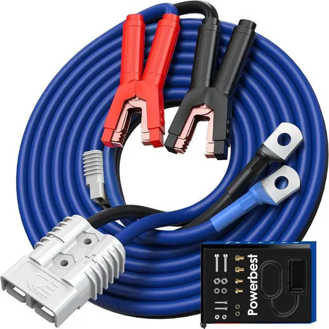 Main image of Heavy Duty Jumper Cables - 2/0 Gauge 30 Feet 1600Amp Automotive Booster Jumper Cables with 350A Battery Quick Connect and Permanent Installation kit for Car, SUV and Trucks Battery - (SB350 Gray)
