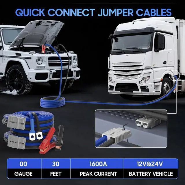 Alt view image 5 of 7 - Heavy Duty Jumper Cables - 2/0 Gauge 30 Feet 1600Amp Automotive Booster Jumper Cables with 350A Battery Quick Connect and Permanent Installation kit for Car, SUV and Trucks Battery - (SB350 Gray)