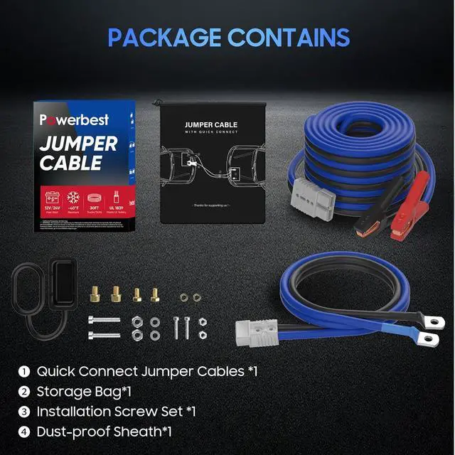 Alt view image 7 of 7 - Heavy Duty Jumper Cables - 2/0 Gauge 30 Feet 1600Amp Automotive Booster Jumper Cables with 350A Battery Quick Connect and Permanent Installation kit for Car, SUV and Trucks Battery - (SB350 Gray)