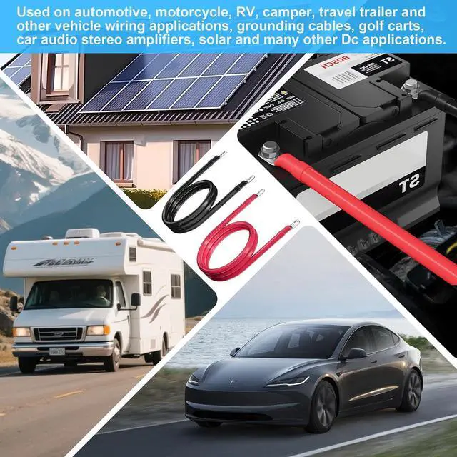 Alt view image 7 of 7 - 2 Gauge AWG Battery Cables 4 Ft Black+4 Ft Red, Pure Copper Power Inverter Wire Set with 3/8 in Lugs Both Ends,High Power Flexible&Durable for Automotive Solar Marine Boat RV Car Motorcycle-UL-Outdoor