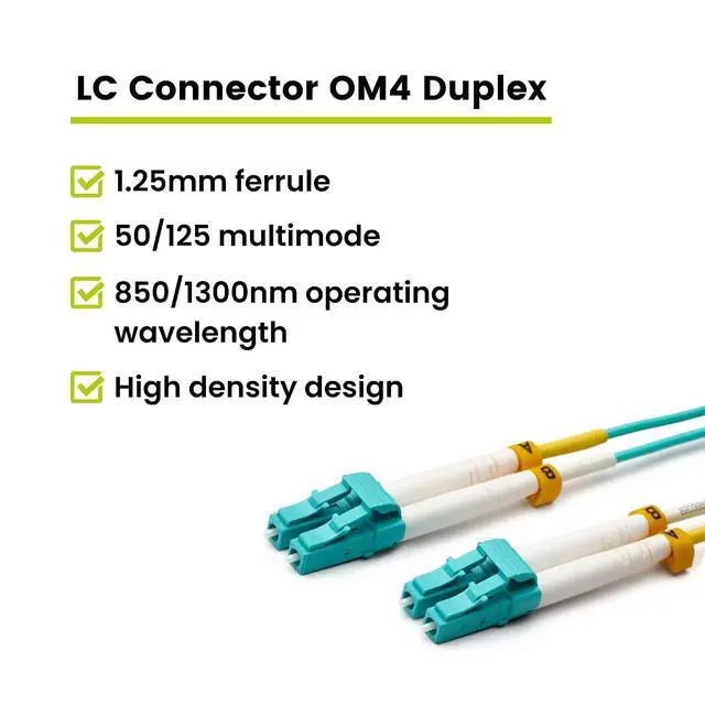 Alt view image 2 of 7 - trueCABLE LC to LC OM3 Fiber Patch Cable, 3m (9.84ft), UPC Polish, 10GB Multimode (MM) Duplex 50/125um, Riser Rated (OFNR), UL Listed, 5 Pack, Aqua
