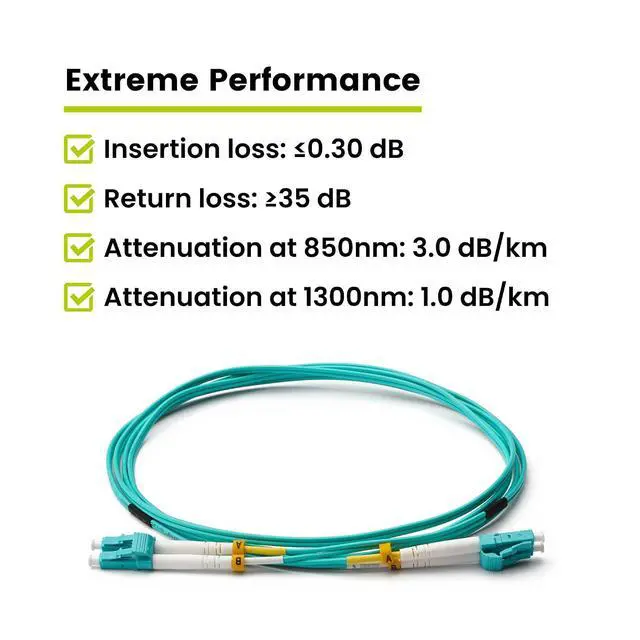 Alt view image 3 of 7 - trueCABLE LC to LC OM3 Fiber Patch Cable, 3m (9.84ft), UPC Polish, 10GB Multimode (MM) Duplex 50/125um, Riser Rated (OFNR), UL Listed, 5 Pack, Aqua