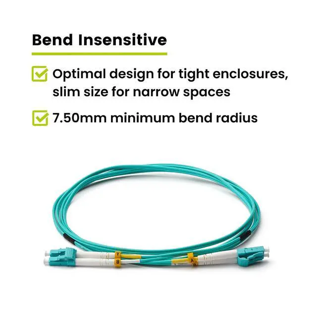 Alt view image 6 of 7 - trueCABLE LC to LC OM3 Fiber Patch Cable, 3m (9.84ft), UPC Polish, 10GB Multimode (MM) Duplex 50/125um, Riser Rated (OFNR), UL Listed, 5 Pack, Aqua