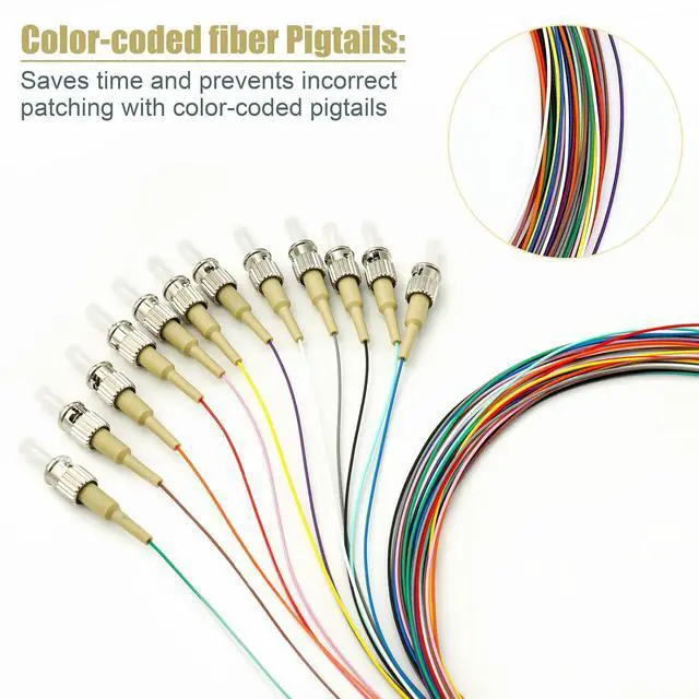 Alt view image 3 of 6 - 12 Strand Multimode OM1 62.5/125 ST-UPC Fiber Pigtail, ST OM1 Fiber Optic Pigtail, Includes 12 Fiber Optic Fusion Splice Protective Shrink Sleeves