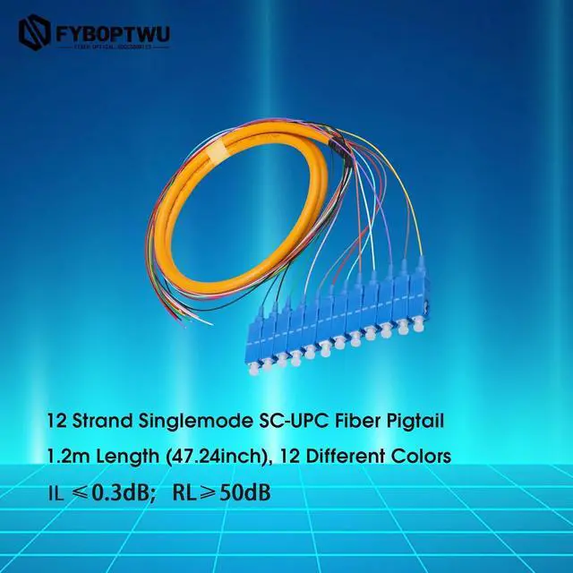 Alt view image 2 of 3 - 12 Fibers SC UPC Singlemode (SM) Fiber Optic Pigtail 1.2m SC Single Mode Fiber Cable Pigtail for Engineering Network Fiber Access, 4 Packs