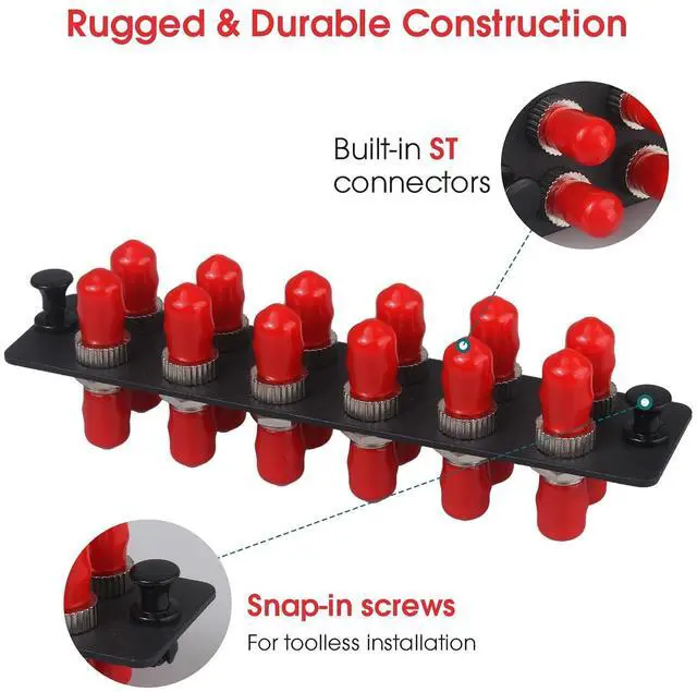 Alt view image 6 of 7 - 3-Pack 12 Simplex ST Fiber Patch Panel with Simplex Singlemode Red ST Adapters, 12 Fiber Ports