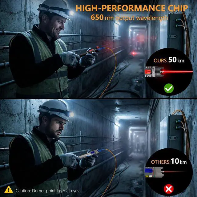 Alt view image 3 of 7 - Visual Fault Locator 50KM - VFL Fiber Optic Tester Kit with Universal 2.5mm Connector, Includes FC to LC Adapter, Compatible Single Mode 9/125um & Multimode, Fiber Light & Laser for CATV Telecom
