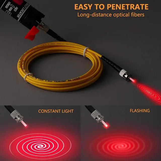 Alt view image 4 of 7 - Visual Fault Locator 50KM - VFL Fiber Optic Tester Kit with Universal 2.5mm Connector, Includes FC to LC Adapter, Compatible Single Mode 9/125um & Multimode, Fiber Light & Laser for CATV Telecom