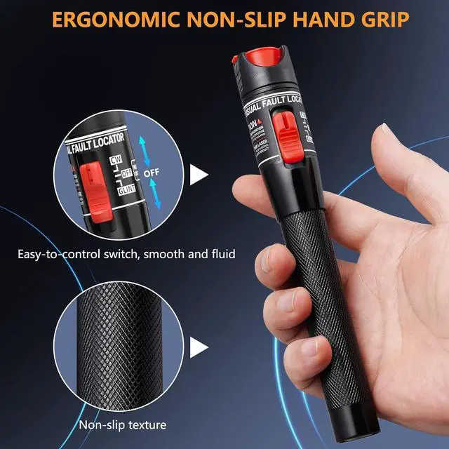 Alt view image 6 of 7 - Visual Fault Locator 50KM - VFL Fiber Optic Tester Kit with Universal 2.5mm Connector, Includes FC to LC Adapter, Compatible Single Mode 9/125um & Multimode, Fiber Light & Laser for CATV Telecom