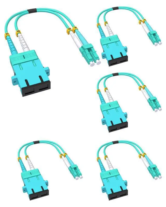 Main image of 5 Pack Fiber Optic Adapter Cable LC Male to SC Female, OM4 OM3 40GB Multimode Hybrid Adapter Coupler Converter Dongle for Fiber Optic Network 1 FT