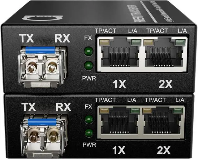 Alt view image 4 of 7 - Dual RJ45 Ports Pair of Fiber Media Converters, Gigabit Ethernet, SM LC 1310nm SFP Included 10/100/1000Base-Tx to 1000Base-LX Single Mode Fiber, Up to 20km (12.4 mi)