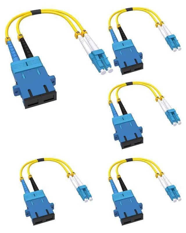 Main image of 5 Pack Fiber Optic Adapter Cable LC Male to SC Female, OS2/OS1 Duplex Singlemode 10GB 9/125µm Hybrid Adapter Converter Dongle for Fiber Optic Network 1 FT